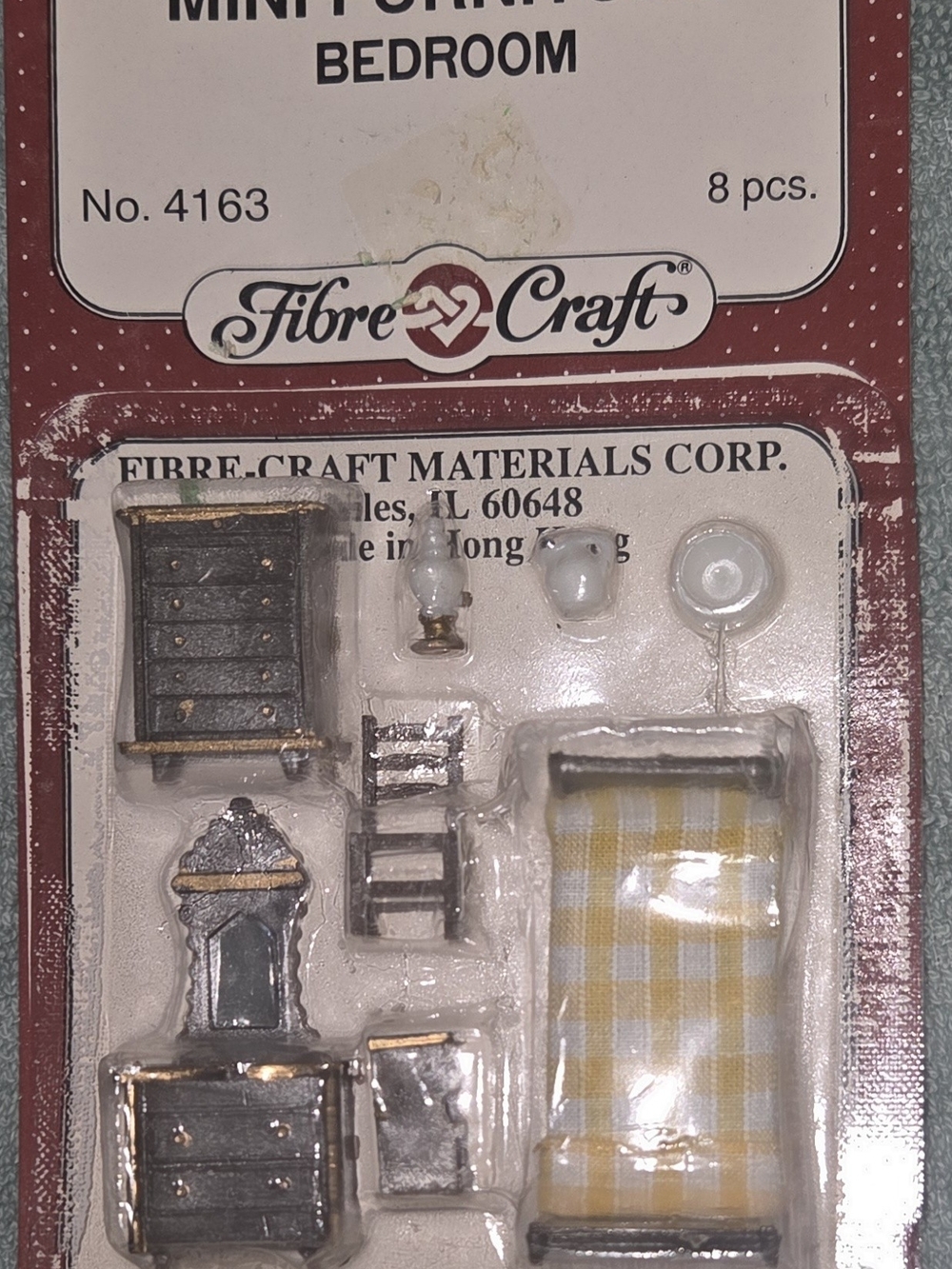 Vintage Fibre Craft Dollhouse Mini Furniture bedroom Set 8 Pcs